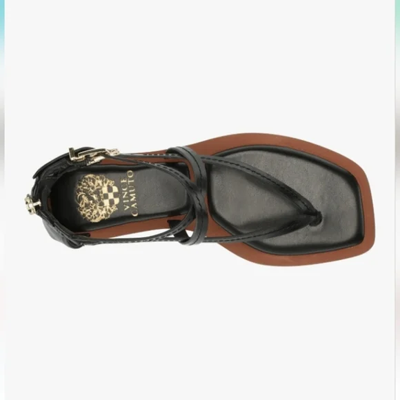 Vince Camuto Black Leather Brenndie Buckle Sandal Flat Size 71/2